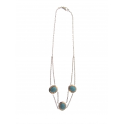 14Kt White Gold Three Stations Turquoise Necklace (13.20gr)